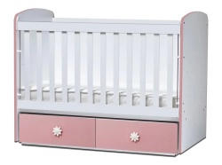 Бебешка кошара Тони 60/120 с подвижна решетка бял+розов - Img 1