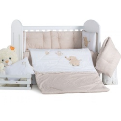 Бебешки спален комплект Бродерия Слон балон точки капучино Ластик Цип Comfort Line - Img 2