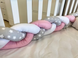 Плетен обиколник 240см Розово/Сиво/Бяло