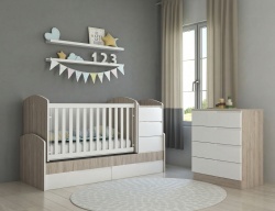 БЕБЕШКА КОШАРА СЪНИ и СКРИН СЪНИ цвят Северен Дъб + Бял