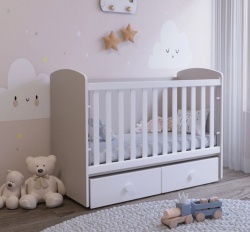 Бебешка кошара Тони 60/120 с подвижна решетка кашмир+бял
