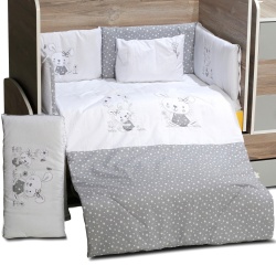 Бебешки спален комплект Бродерия Зайчета сиви звезди Ластик Цип Comfort Line - Img 2