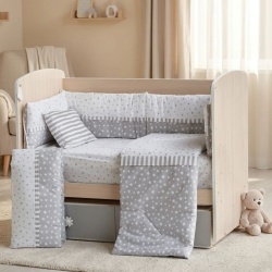 Бебешки спален комплект Дуо Сиви Звезди Ластик Цип Comfort Line
