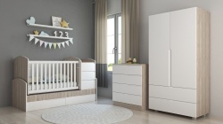 Обзавеждане с кошара Съни, скрин Съни, Гардероб Съни в цвят Северен дъб+бял