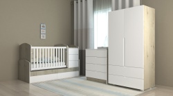 Обзавеждане с кошара Съни, скрин Съни, Гардероб Съни в цвят Скандинавски Дъб+Бял