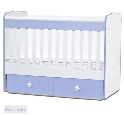 Бебешка кошара Тони 60/120 неподвижна решетка бял+син