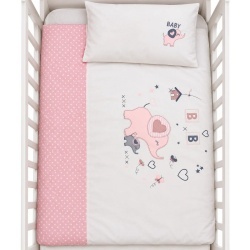 Бебешки спален комплект Бродерия Слонче бебе розово Ластик Цип Comfort Line