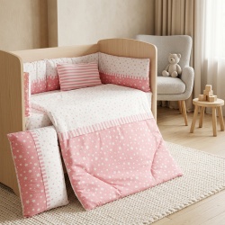 Бебешки спален комплект Дуо Розови Звезди Ластик Цип Comfort Line - Img 3