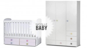 ОБЗАВЕЖДАНЕ С КОШАРКА ДЕСИ БЯЛА И ТРИКРИЛЕН ГАРДЕРОБ БЯЛ