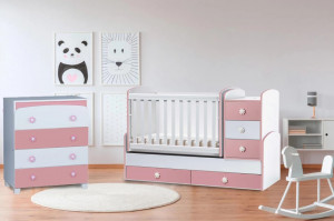 БЕБЕШКА КОШАРА НИА БЯЛ+РОЗОВ И СКРИН ЛИВИО БЯЛ+РОЗОВ