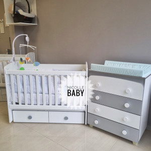 БЕБЕШКА КОШАРА ТОНИ С ПОДВИЖНА РЕШЕТКА БЯЛО И СКРИН ЛИВИО БЯЛ+СИВ