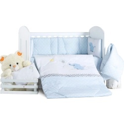 Бебешки спален комплект Бродерия Слон балон син на бели точки Ластик Цип Comfort Line - Img 2