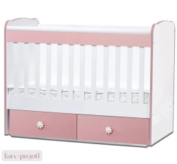 Бебешка кошара Тони 60/120 неподвижна решетка бял+розов