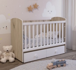 Бебешка кошара Тони 60/120 с подвижна решетка скандинавски дъб+бял