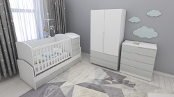 Обзавеждане с кошара Съни, скрин Съни, Гардероб Съни в цвят Бял+Сив