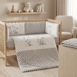 Бебешки спален комплект Бродерия Зайчета сиви ЗИГЗАГ Ластик Цип Comfort Line - Img 4
