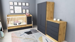 Обзавеждане с кошара Съни, скрин Съни, Гардероб Съни в цвят ВОТАН + АНТРАЦИТ