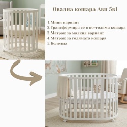 Овална кошара Ави 5в1 с Матраци и Колелца Бяла - Img 2