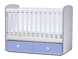 Бебешка кошара Тони 60/120 с подвижна решетка бял+син