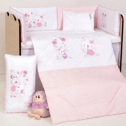 Бебешки спален комплект Бродерия Розови Зайчета Ластик Цип Comfort Line