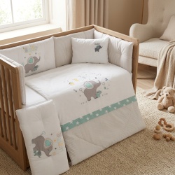 Бебешки спален комплект Бродерия Слонче Бебе Мента Ластик Цип Comfort Line - Img 3