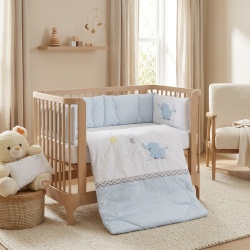 Бебешки спален комплект Бродерия Слон балон син на бели точки Ластик Цип Comfort Line - Img 3