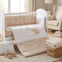 Бебешки спален комплект Бродерия Слон балон точки капучино Ластик Цип Comfort Line - Img 4