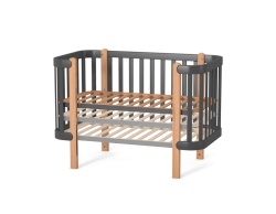 Бебешка кошара Монако ГРАФИТ/ДЪРВО + Колелца - Img 3