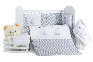 Бебешки спален комплект Бродерия Зайчета сиви ЗИГЗАГ