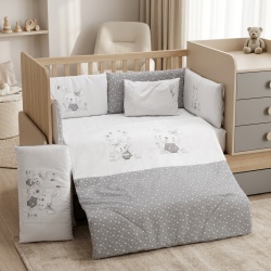 Бебешки спален комплект Бродерия Зайчета сиви звезди Ластик Цип Comfort Line