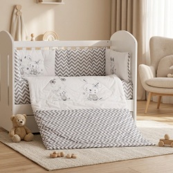 Бебешки спален комплект Бродерия Зайчета сиви ЗИГЗАГ Ластик Цип Comfort Line - Img 5