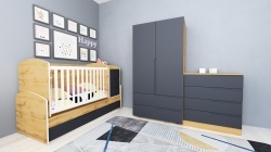 Обзавеждане с кошара Съни, скрин Съни, Гардероб Съни в цвят ВОТАН + АНТРАЦИТ - Img 2