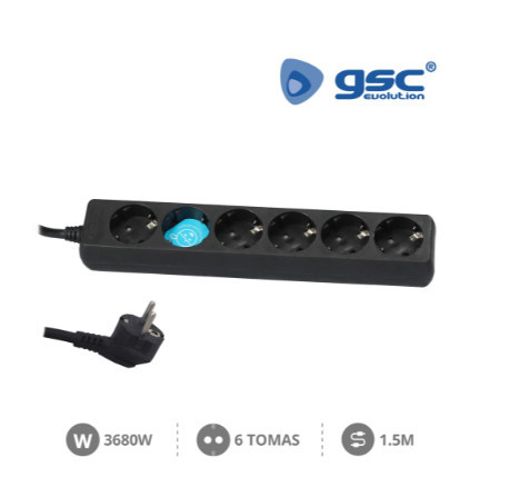 000000030 - 8436021940308Base múltipla 6T (3x1,5mm) 1,5M Preto
