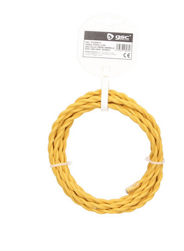 101025014 - 8433373069756Cabo têxtil 2,5M (2x0,75mm) trançado Amarelo