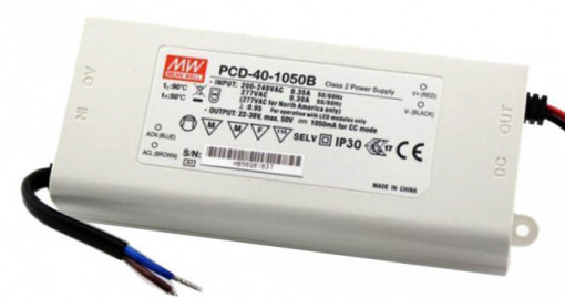 202293.132 - Drive CC Dim. Triac Mean Well 1050mA 22-38Vdc PCD-40 Ideal para Dimar paineis 60x60 48W - Quant. fornecida = 1 un