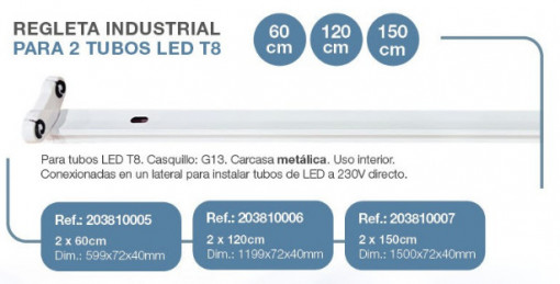 203810006 - 8433373067011Faixa industrial para 2 tubos LED T8 120cm
