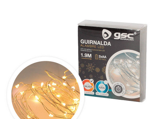 204805002 - 8433373064577Guirlanda de fio de LED 1,9M 2xAA luz quente