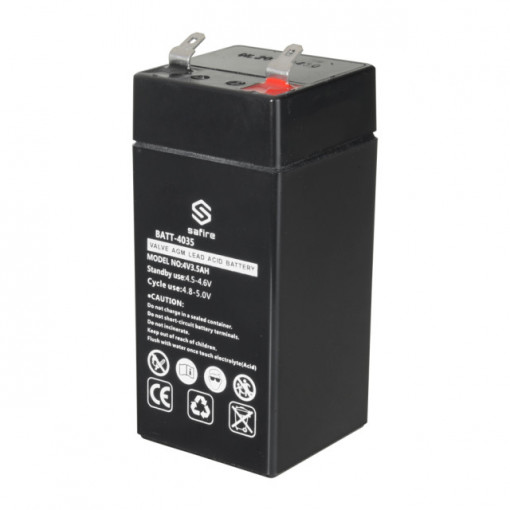 Bateria recarregável - Tecnología chumbo ácido AGM - Tensão 4 V - Capacidade 3.5 Ah - 106 x 47 x 47 mm / 450 g - Para backup ou utilização directa