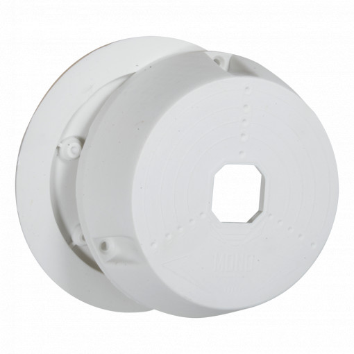 Caixa de conexões para câmaras domo - Apto para uso exterior - Instalação em tecto ou parede - Fabricado em plástico - Cor branco