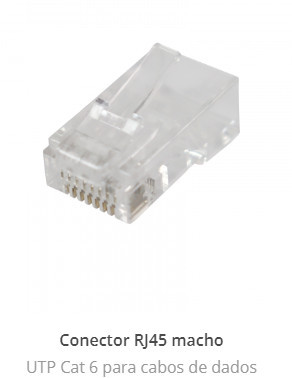 Conector Par de Cobre RJ45 UTP Cat 6 macho c' protector cinza