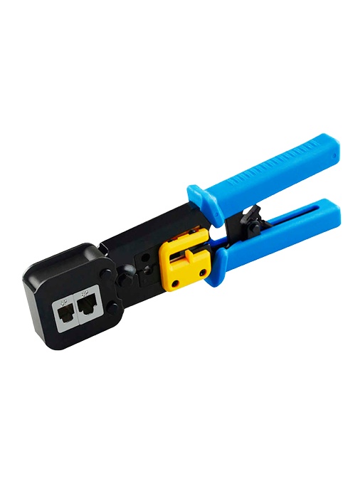 Herramienta crimpadora para conector pasante - Modelo profissional de alta qualidade - Conectores: EZ-RJ45, RJ11, RJ12 e RJ22 - Cabo: UTP - Fácil y rápido de usar - Lâmina cortadora de cabos