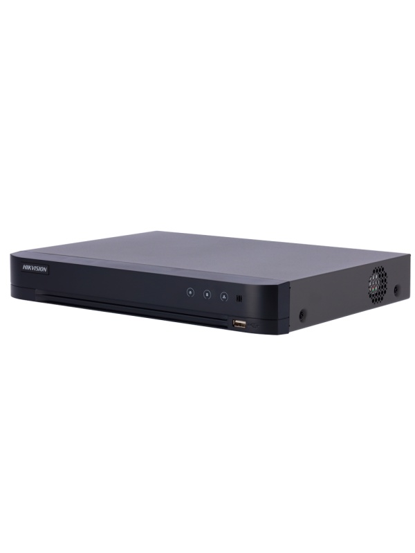 Hikvision DVR 5n1 - 8 CH HDTVI / HDCVI / AHD / CVBS, 16CH IP - Saída HDMI 4K e VGA - 4CH redução de falsos alarmes com base em IA - 1CH com Reconhecimento Facial - Suporta 1 disco rígido até 10TB, Alarmes