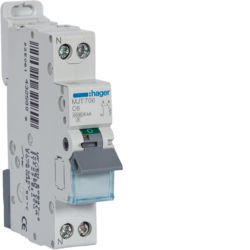 MJT706 - Disjuntor 1P+N 6A C 4.5/6KA 1M HAGER EAN:3250614325809