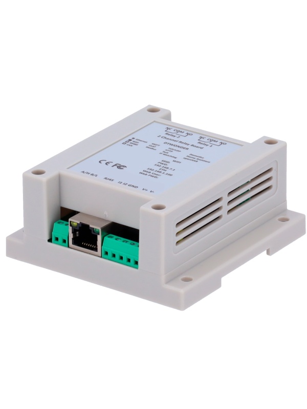 Módulo de aquisição e controlo de dados - 2 entradas digitais / 2 saídas de relé (NA/NF) - Protocolos: Modbus/TCP, TCP/IP, UDP, HTTP,... - Servidor web integrado - 1 Porta Ethernet 10/100 Base-TX, 1 Porta WiFi - Alimentador não incluído (12VDC/1A)