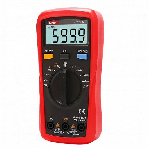 Multímetro digital de mão - Visor LCD até 6000 conta - Medição de tensão em DC e AC até 600V - Medição de intensidade DC e AC até 10A - Medição de resistência e capacitância - Buzzer para teste de continuidade