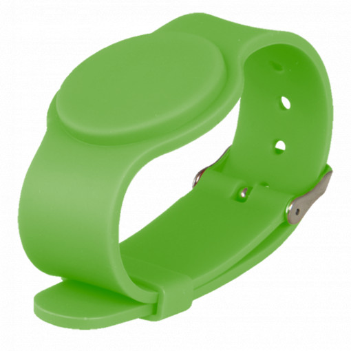 Proximity Bracelet - Radio Frequency ID - Passive MF | Green color - High Frequency 13.56 MHz - Adjustable belt for points - Maximum safety