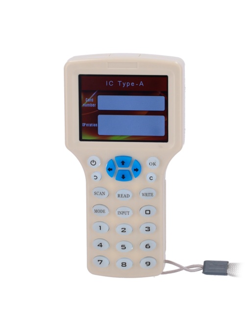 RFID - 3 "TFT and Keyboard Card Reader - Card Identification and Cloning - In 125 KHz Y MF 13.56 MHz - Power Source 4 AAA or Micro -USB - Plug & Play
