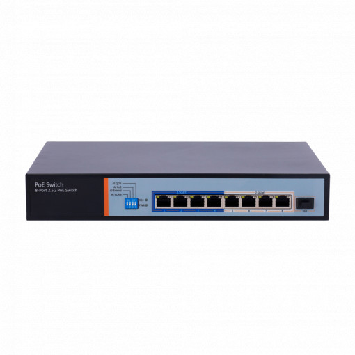 Switch Hi-PoE Multigagibit 2,5Gbps - 8 Portas PoE + 1 Uplink SFP 10G - Velocidade da porta 2,5/1Gbps - 8 Portas PoE+ 30W + 4 Portas Hi-PoE 90W - PoE Watchdog - Até 150W Potência PoE total