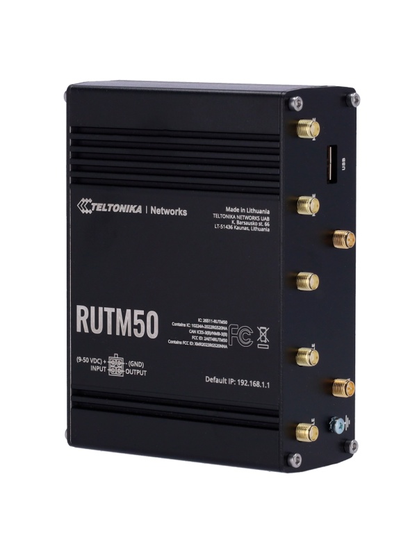 Teltonika Router Industrial 5G - 5G Sub-6Ghz SA/NSA Dual SIM - 5 portas 10/100/1000Mbps - Até 3,4Gbps Download | 550 Mbps Upload - WiFi 802.11 b/g/n/ac | Posicionamento GPS - Caixa de alumínio