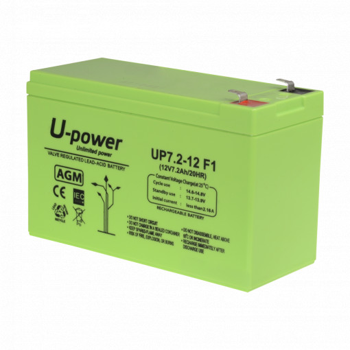 Upower - Bateria recarregável - Tecnología chumbo ácido AGM - Tensão 12 V - Capacidade 7.2 Ah - 101 x 151 x 65 mm / 2180 g - Para backup ou utilização directa